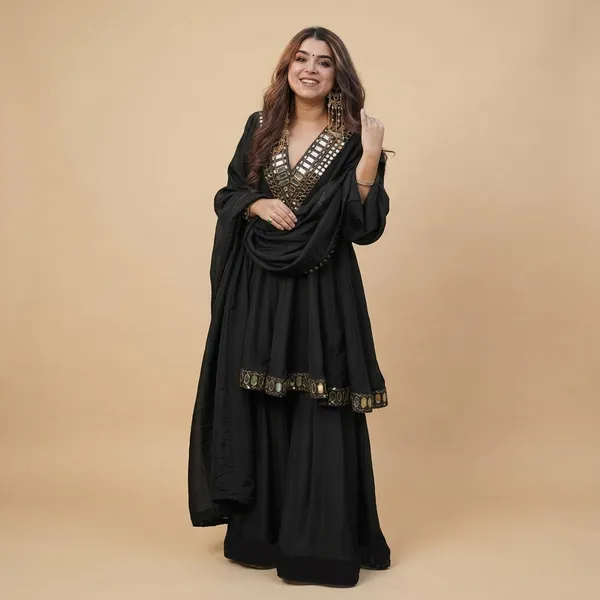 Black_Georgette_Mirror_Embroidered_Sharara_Suit_With_Dupatta_For_Women