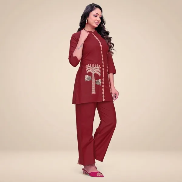 Maroon_Georgette_Embroidered_Straight_Co_Ord_Set_For_Women