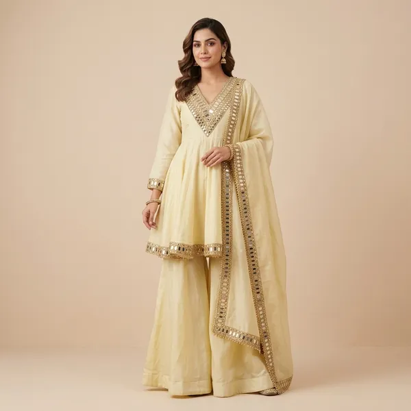 Yellow_Georgette_Mirror_Work_Sharara_Suit_For_Women