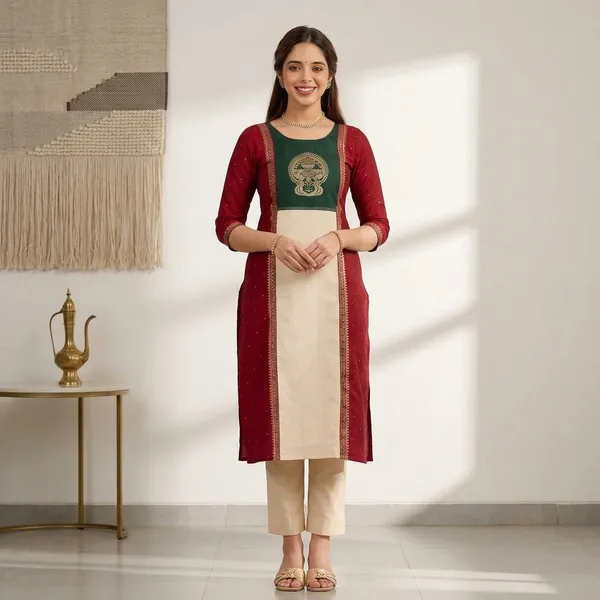 Maroon_Cream_Georgette_Printed_Straight_Kurta_Pant_Set_For_Women