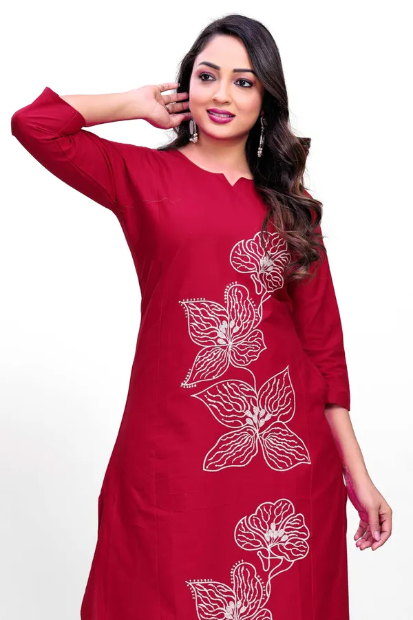 Maroon_Georgette_Floral_Embroidered_Straight_Coord_Set_For_Women