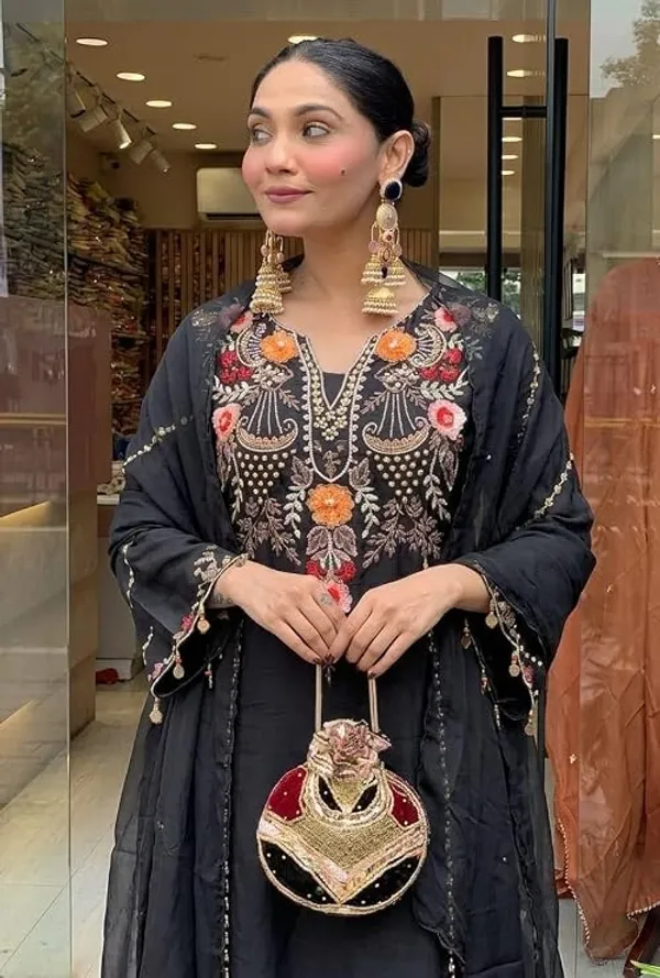 Black_Georgette_Embroidered_Straight_Kurta_Palazzo_Set_With_Dupatta_For_Women