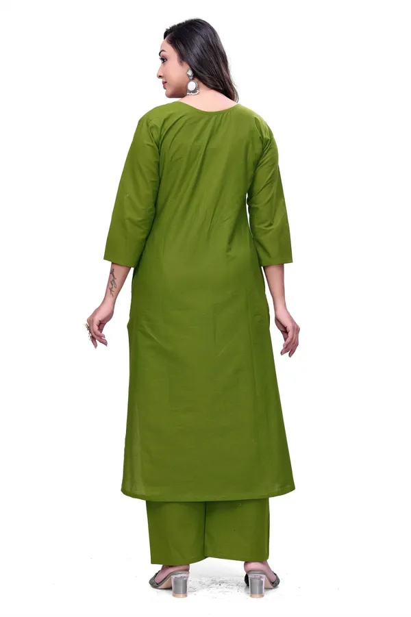 Green_Georgette_Embroidered_Straight_Kurti_Pant_Set_For_Women