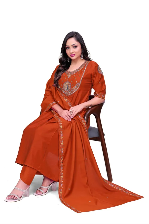 Rust_Georgette_Embroidered_A_Line_Kurta_Palazzo_Set_With_Dupatta_For_Women