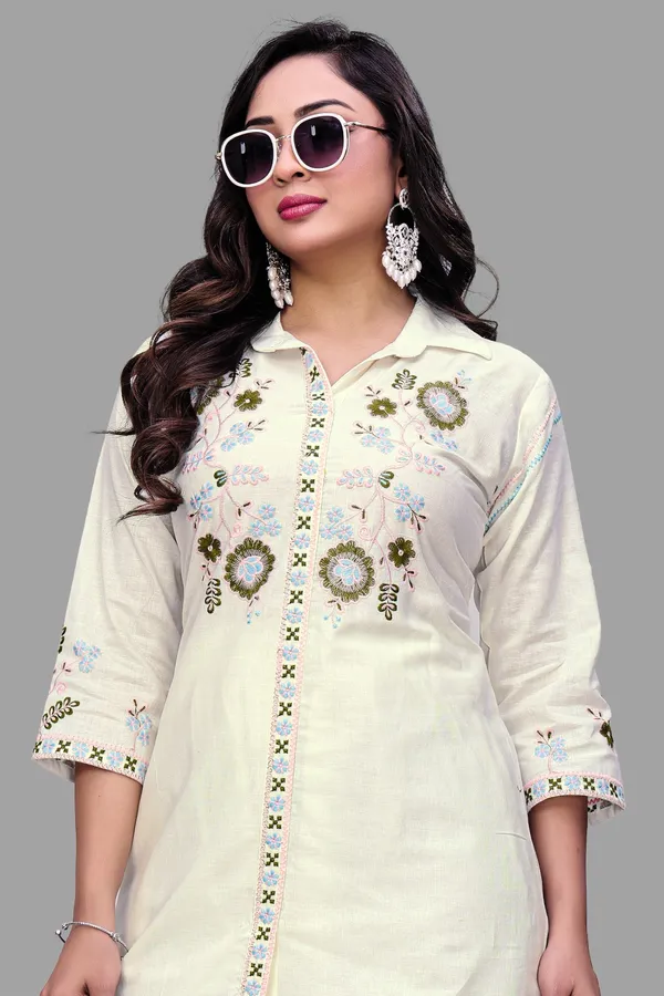 Cream_Georgette_Embroidered_Straight_Kurta_Pant_Set_For_Women