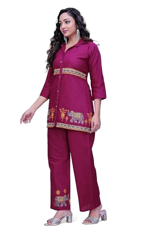 Maroon_Georgette_Printed_Straight_Co_Ord_Set_For_Women