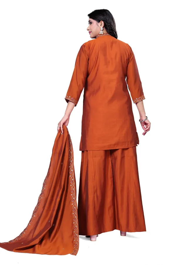 Rust_Georgette_Embroidered_Sharara_Suit_With_Dupatta_For_Women