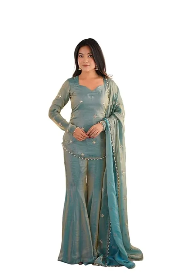 Sea_Green_Georgette_Embroidered_Peplum_Sharara_Suit_For_Women