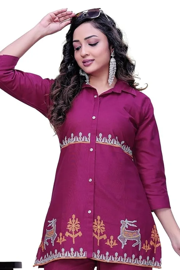 Maroon_Georgette_Printed_Straight_Co_Ord_Set_For_Women