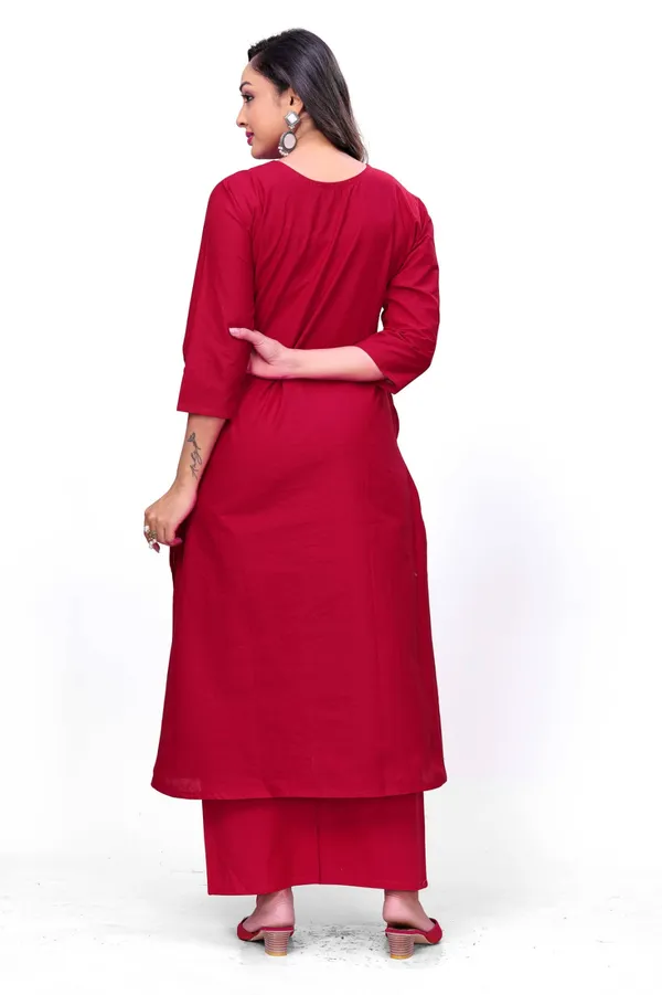 Maroon_Georgette_Floral_Embroidered_Straight_Coord_Set_For_Women