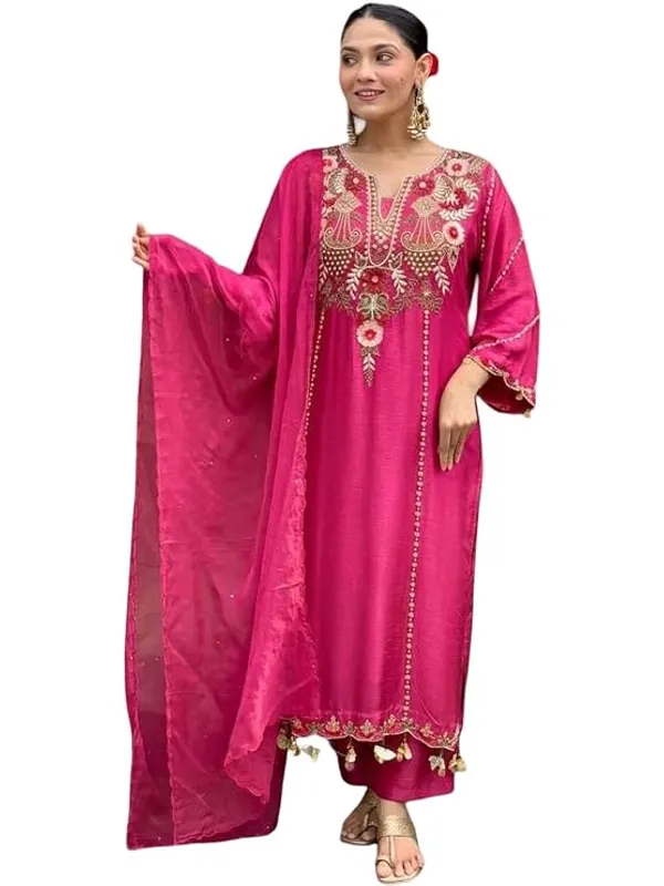 Pink_Georgette_Flared_Anarkali_Kurti_Pant_Dupatta_Set_For_Women