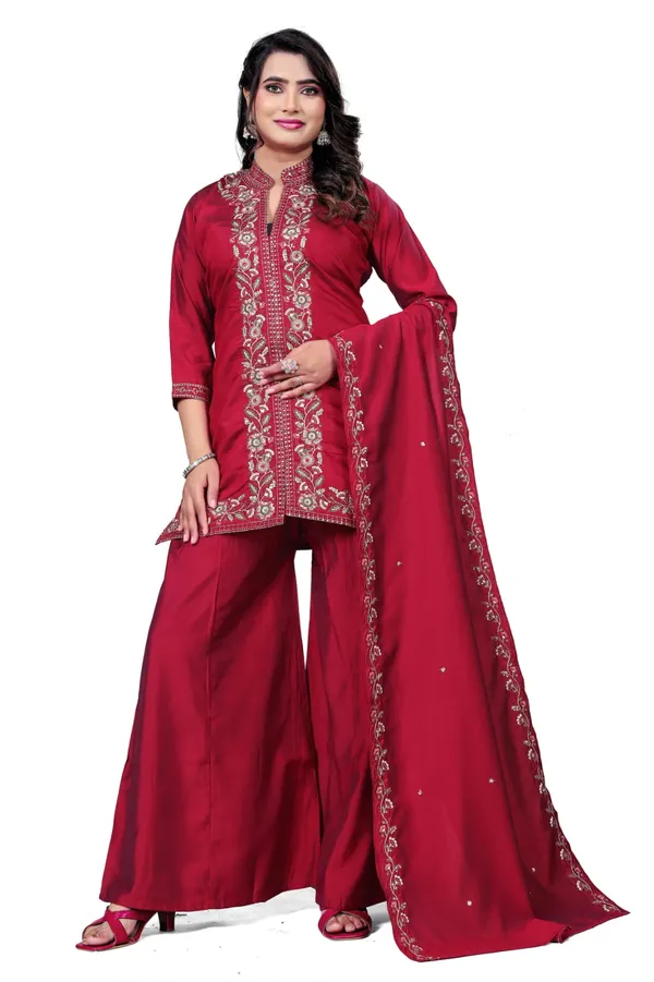 Maroon_Georgette_Embroidered_Sharara_Suit_With_Dupatta_For_Women