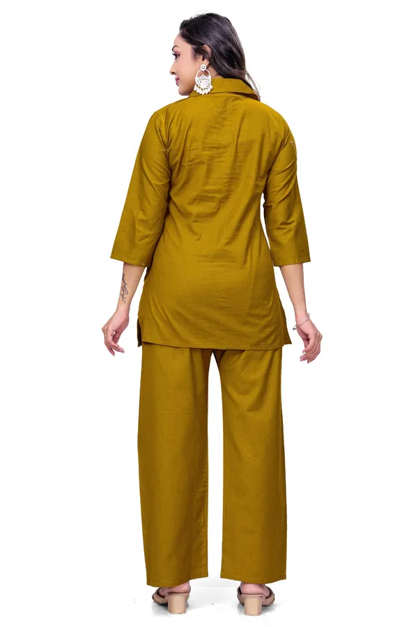 Mustard_Georgette_Floral_Embroidered_Collared_Coord_Set_For_Women