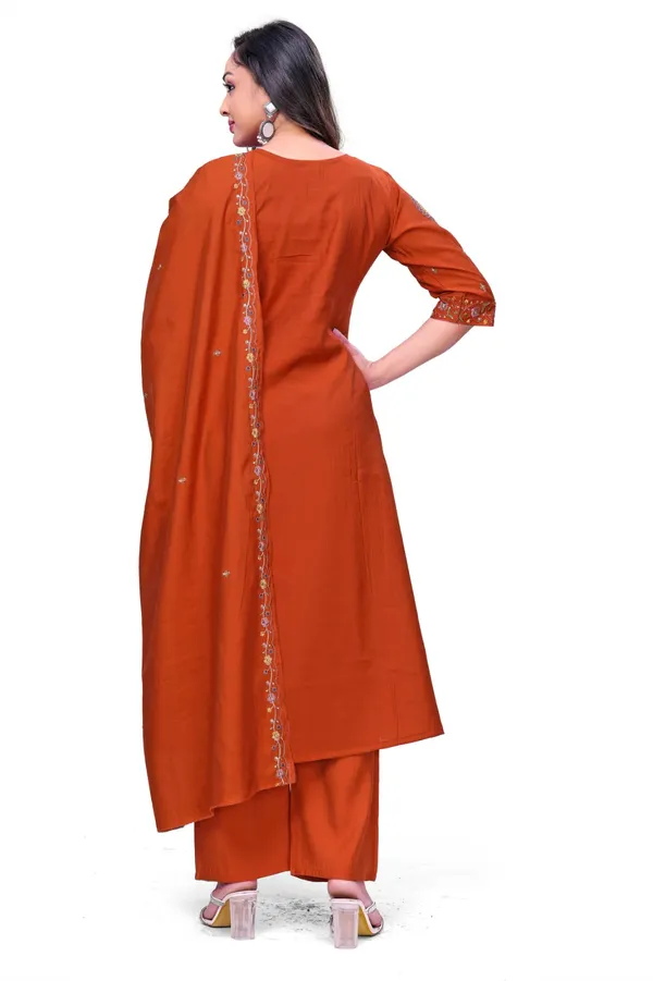 Rust_Georgette_Embroidered_A_Line_Kurta_Palazzo_Set_With_Dupatta_For_Women
