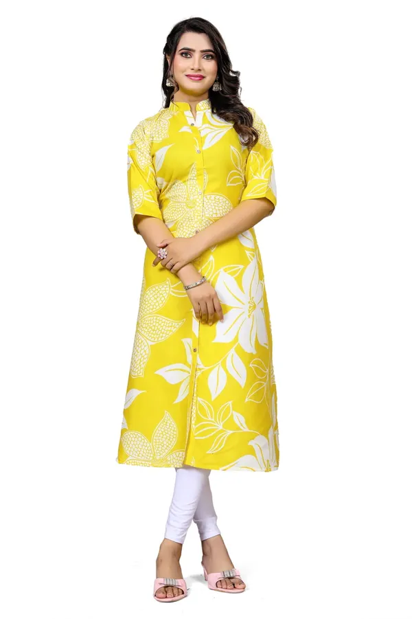 Yellow_Georgette_Floral_Print_Straight_Kurta_For_Women