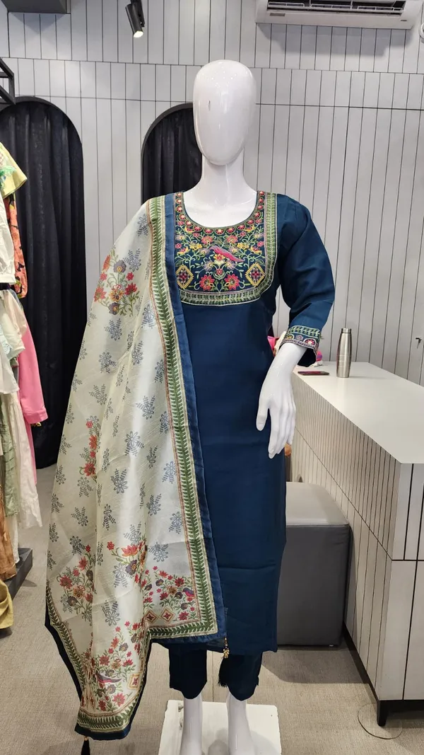 Teal_Georgette_Embroidered_Straight_Kurta_Pant_Set_With_Dupatta_For_Women