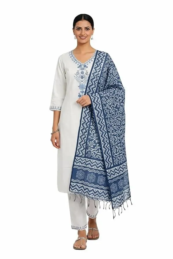Cream_Georgette_Embroidered_Straight_Kurta_Pant_Set_With_Dupatta_For_Women