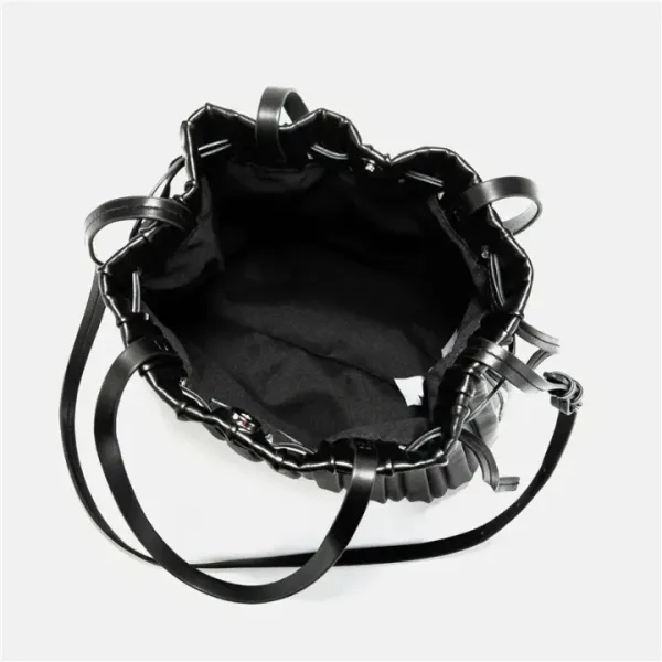 Veloure_Black_Vegan_Leather_Pleated_Bucket_Bag_For_Women