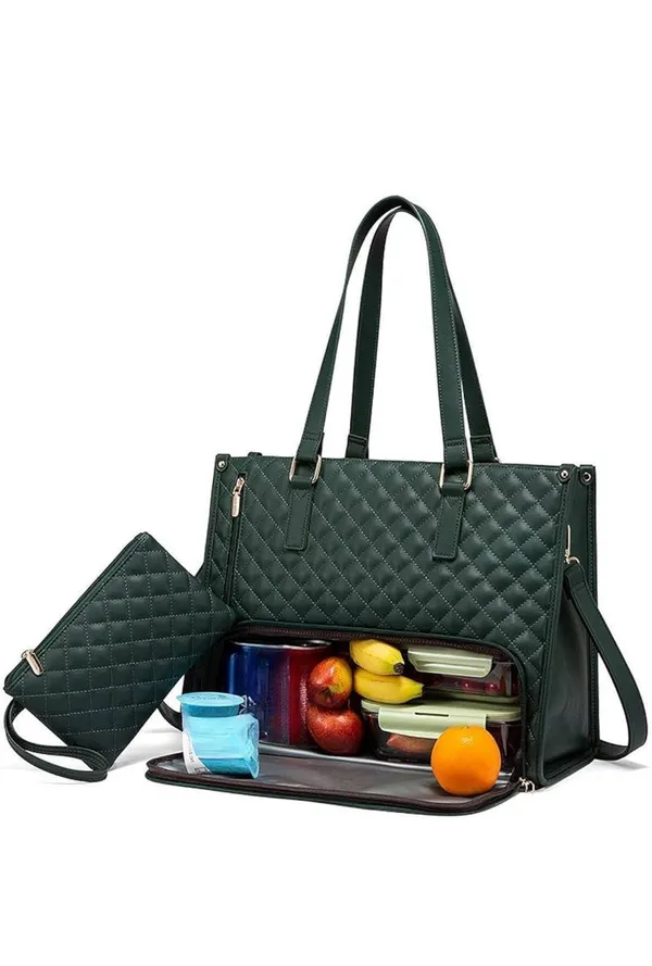 Veloure_Dark_Green_Pu_Quilted_Insulated_Tote_Bag_For_Women