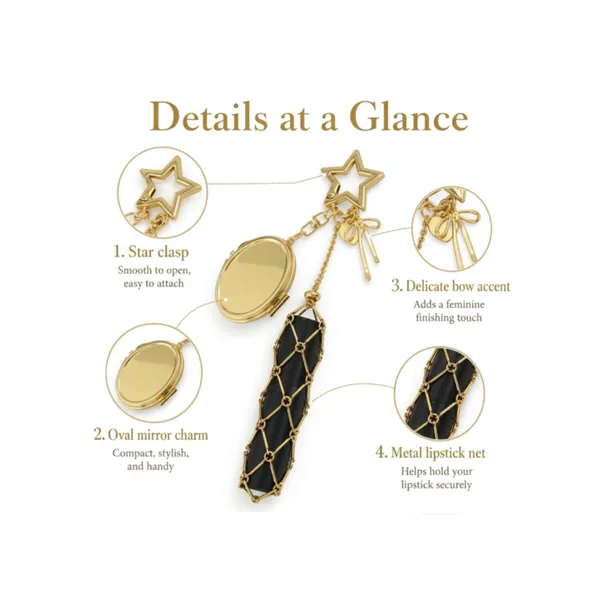 Veloure_Golden_Alloy_Oval_Mirror_Lipstick_Holder_Keychain_For_Women