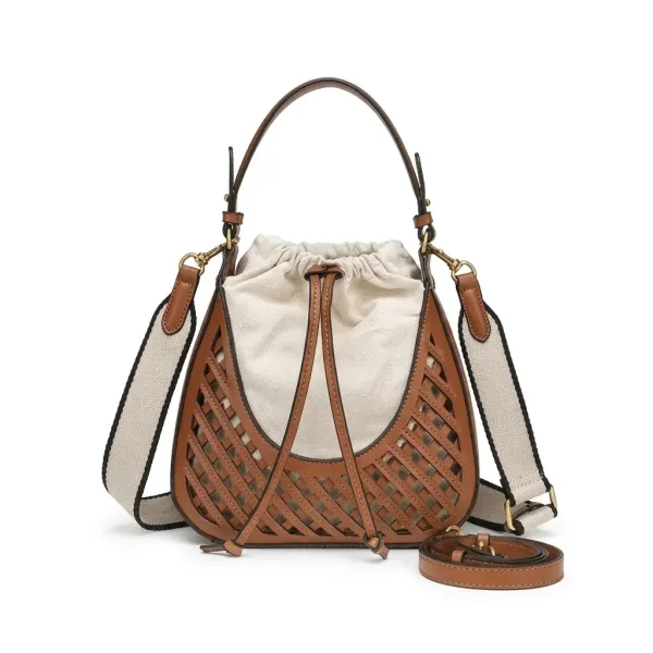 Veloure_Origami_Bucket_Bag_|_Tan_Cutout_Leather_&_Canvas_Crossbody_Purse