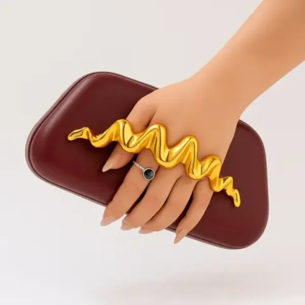 Veloure_Zephyr_Luxury_Statement_Clutch_-_Brown_Bag_With_Gold_Wave_Handle