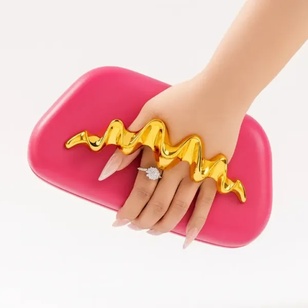 Veloure_Zephyr_Luxury_Statement_Clutch-Rosered_Bag_With_Gold_Wave_Handle