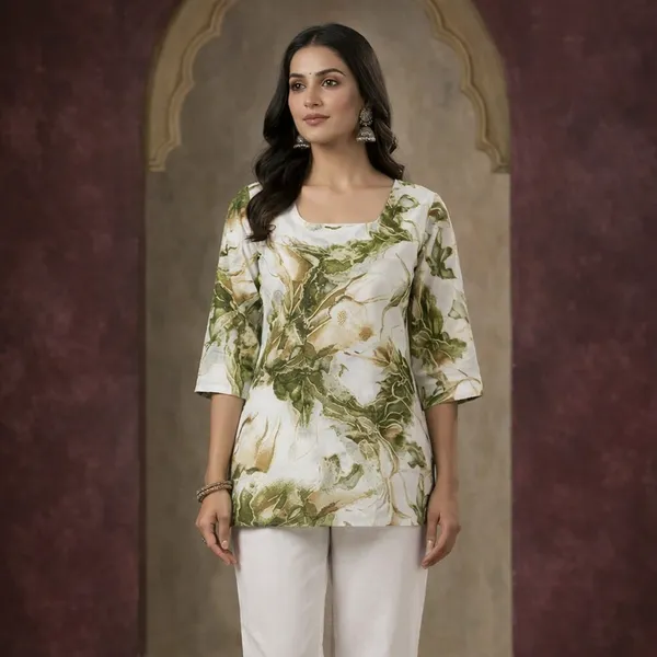 Off_White_Cotton_Relaxed_Floral_Print_Short_Kurti_For_Women
