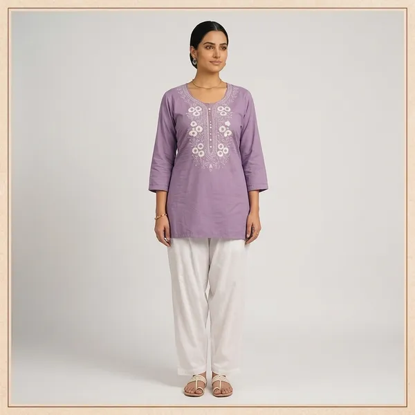 Mauve_Cotton_Embroidered_Short_Kurta_For_Women