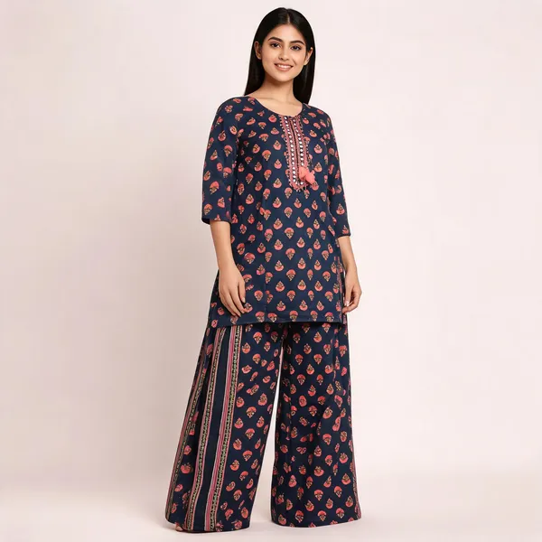 Navy_Blue_Cotton_Printed_Kurta_With_Palazzo_Set_For_Women