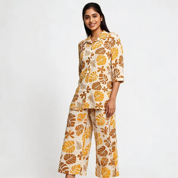 Cream_Cotton_Tropical_Leaf_Print_Co_Ord_Set_For_Women