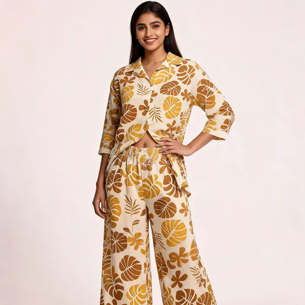 Cream_Cotton_Tropical_Leaf_Print_Co_Ord_Set_For_Women