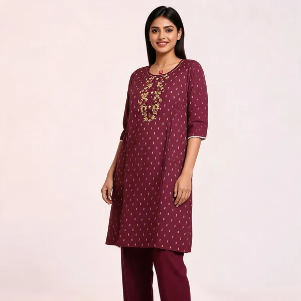 Maroon_Chanderi_Silk_Embroidered_Straight_Kurta_Set_For_Women