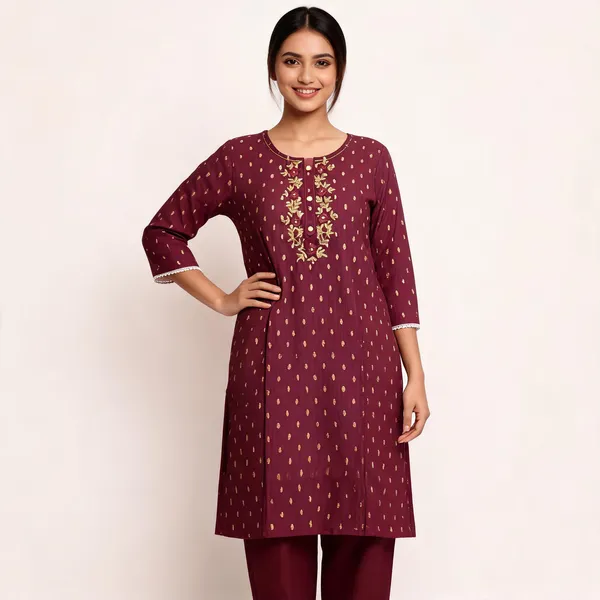 Maroon_Chanderi_Silk_Embroidered_Straight_Kurta_Set_For_Women