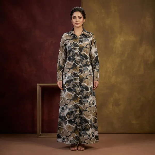Multicolor_Crepe_Abstract_Stone_Print_Shirt_Dress_For_Women