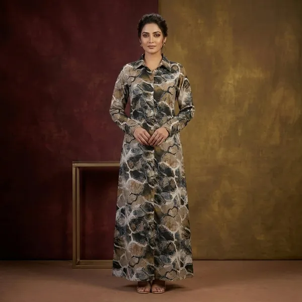 Multicolor_Crepe_Abstract_Stone_Print_Shirt_Dress_For_Women