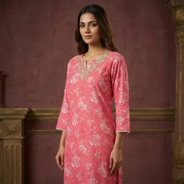 Pink_Cotton_Floral_Embroidered_Kurta_For_Women