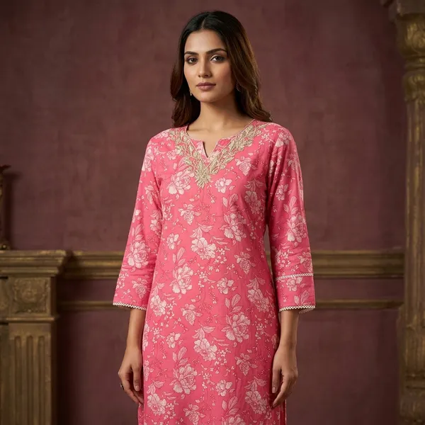 Pink_Cotton_Floral_Embroidered_Kurta_For_Women