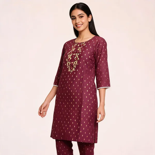 Maroon_Chanderi_Silk_Embroidered_Kurta_Pajama_Set_For_Women
