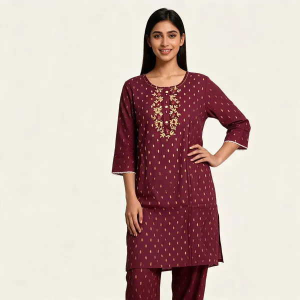 Maroon_Chanderi_Silk_Embroidered_Kurta_Pajama_Set_For_Women