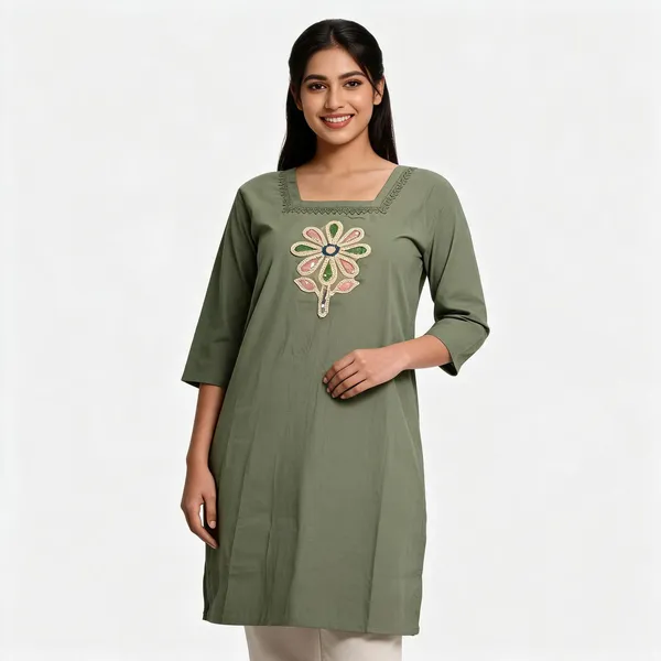 Sage_Green_Glaze_Cotton_Floral_Embroidered_Square_Neck_Kurta_For_Women