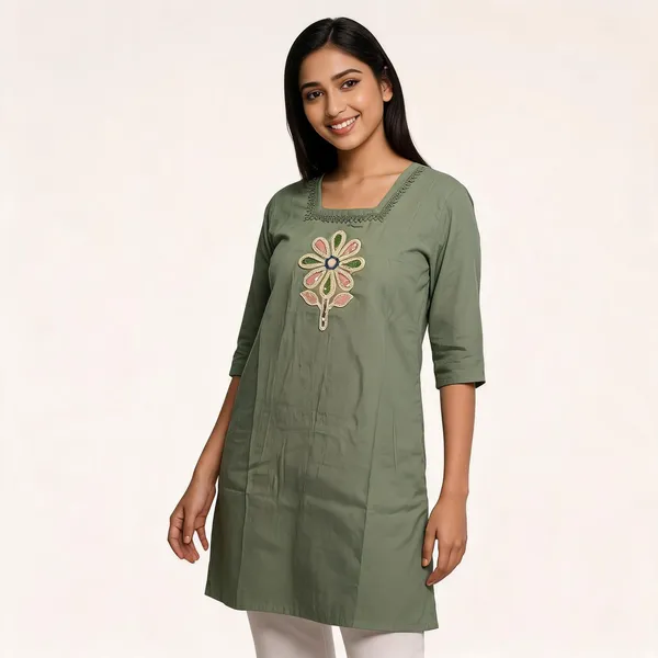 Sage_Green_Glaze_Cotton_Floral_Embroidered_Square_Neck_Kurta_For_Women