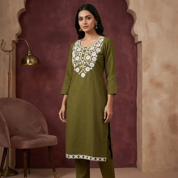 Olive_Green_Rayon_Cotton_Floral_Embroidered_Straight_Kurta_For_Women