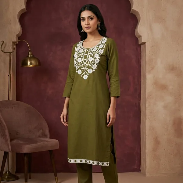 Olive_Green_Rayon_Cotton_Floral_Embroidered_Straight_Kurta_For_Women