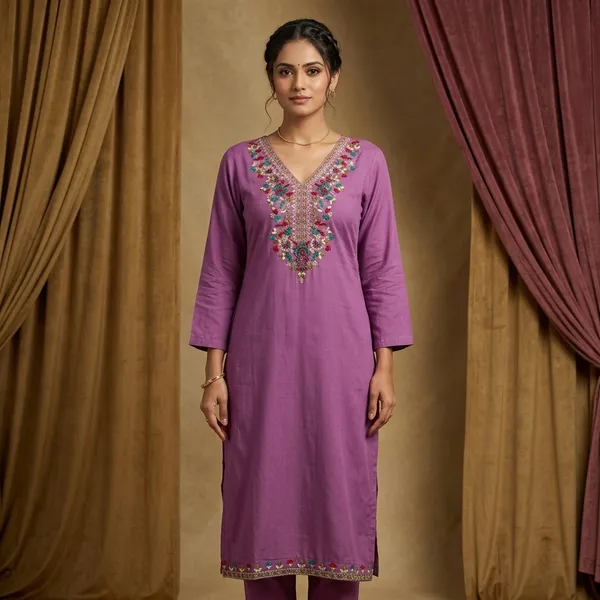 Purple_Cotton_Rayon_Straight_Embroidered_Kurta_For_Women