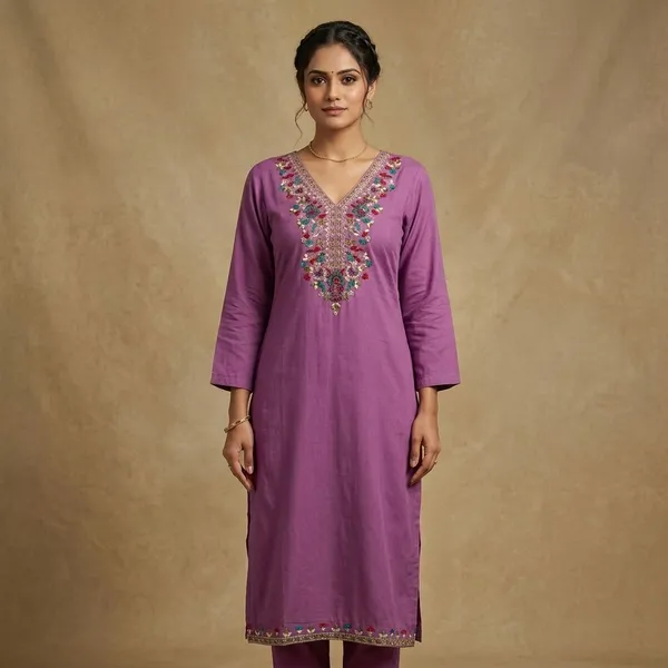 Purple_Cotton_Rayon_Straight_Embroidered_Kurta_For_Women
