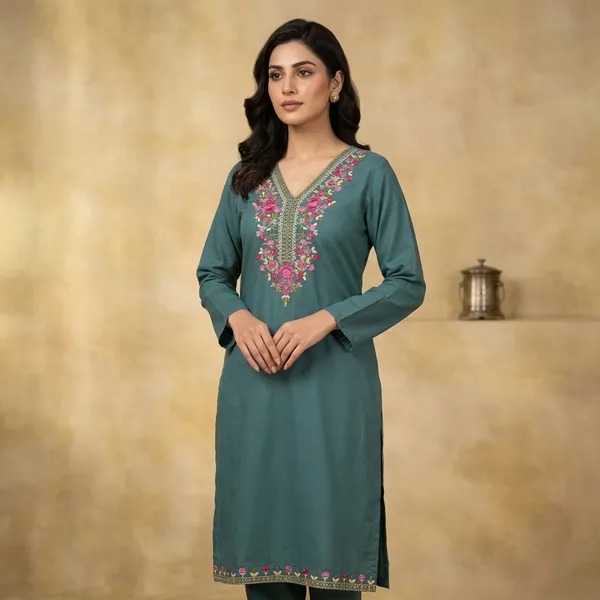 Teal_Green_Cotton_Rayon_Straight_Floral_Embroidered_Kurta_Set_For_Women