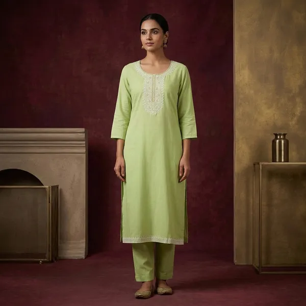 Green_Cotton_Rayon_Straight_Embroidered_Kurta_For_Women