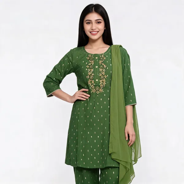 Green_Chanderi_Silk_Straight_Embroidered_Kurta_Set_With_Dupatta_For_Women