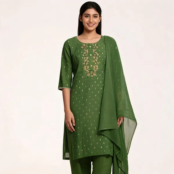 Green_Chanderi_Silk_Straight_Embroidered_Kurta_Set_With_Dupatta_For_Women